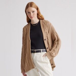 Quince 100% Organic Cotton Oversized Cable Cardigan / Camel / XS
